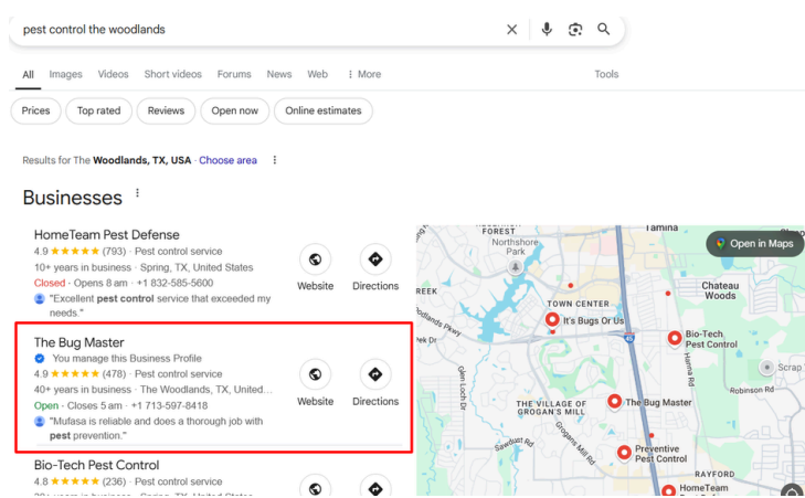 The Bug Master #2 Google Map Pack The Woodlands TX