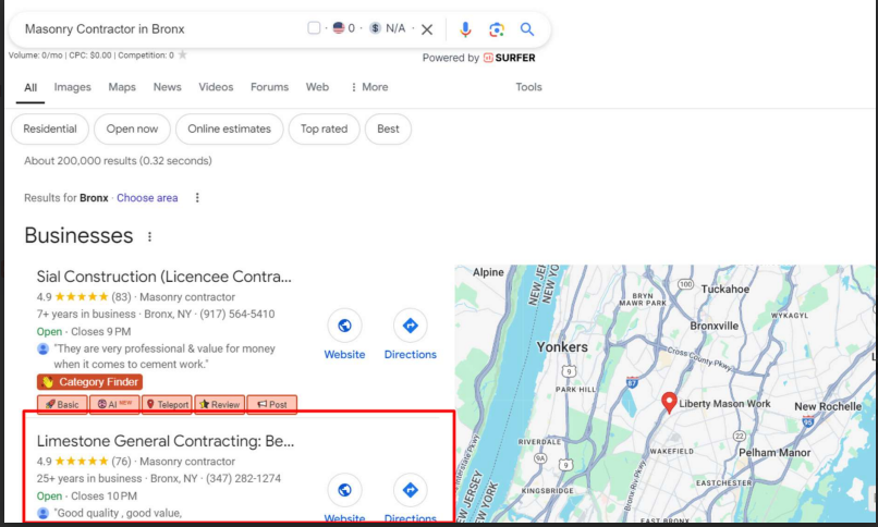 Limestone General Contracting #2 SERP Ranking Bronx